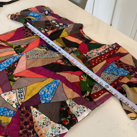 Johnny Was Eloise Scalloped Patchwork Print 100% silk boxy oversized Top large - Picture 9 of 9